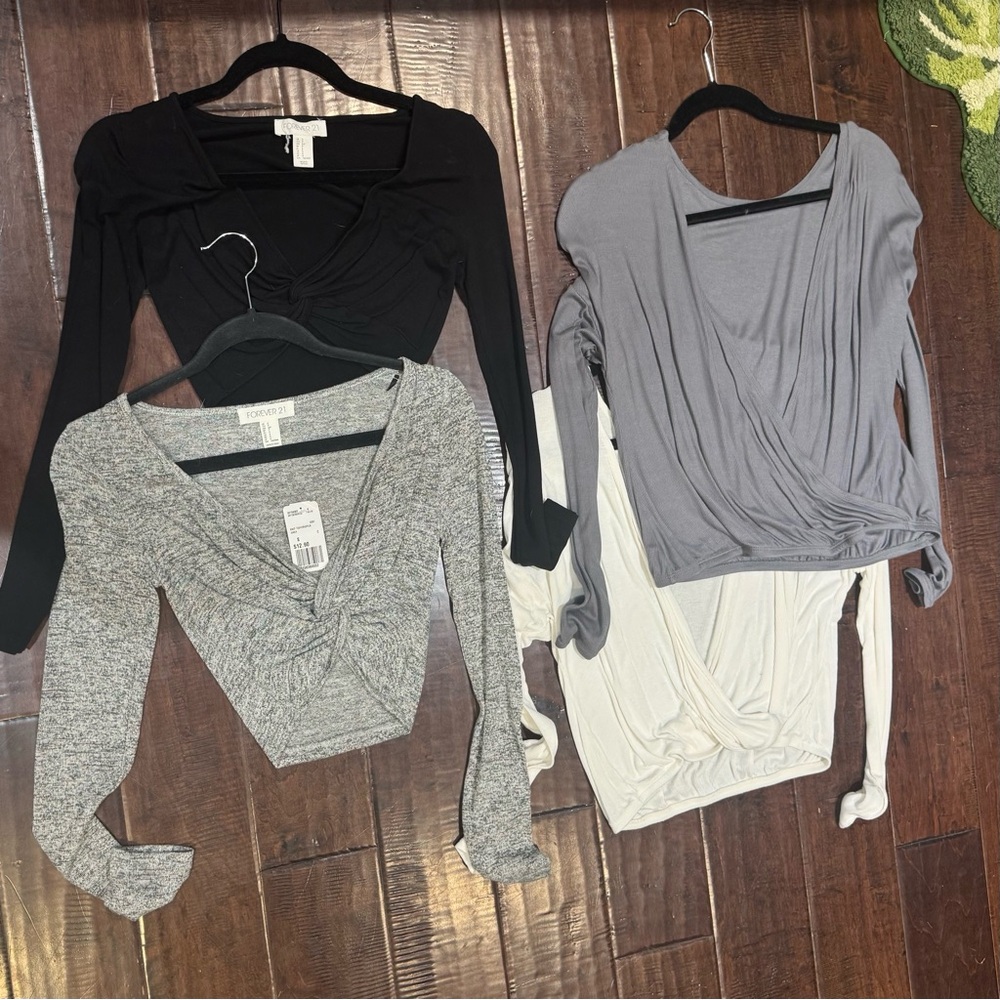 Trendy Women's Long Sleeve Tops - Black, Gray, Cream